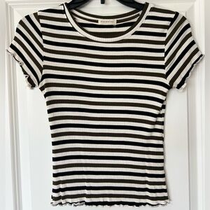 Occasion Black, Olive Green, & White Ribbed Fitted Tee